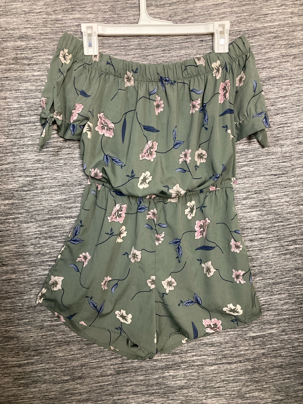 Blush Sage Green Off-Shoulder Floral Romper